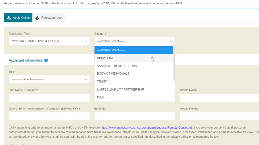 Apply Pan Card Online