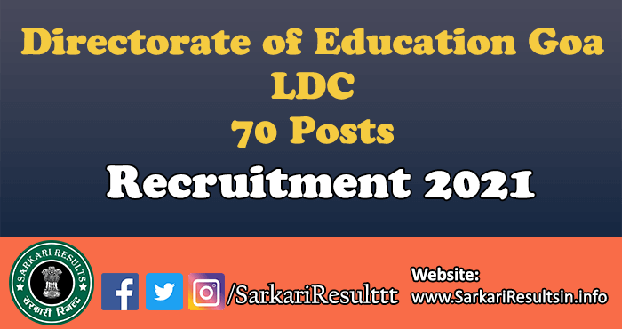 Directorate of Education Goa LDC Recruitment 2021
