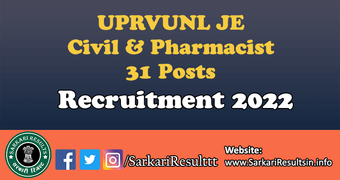 UPRVUNL JE Civil & Pharmacist Recruitment 2022