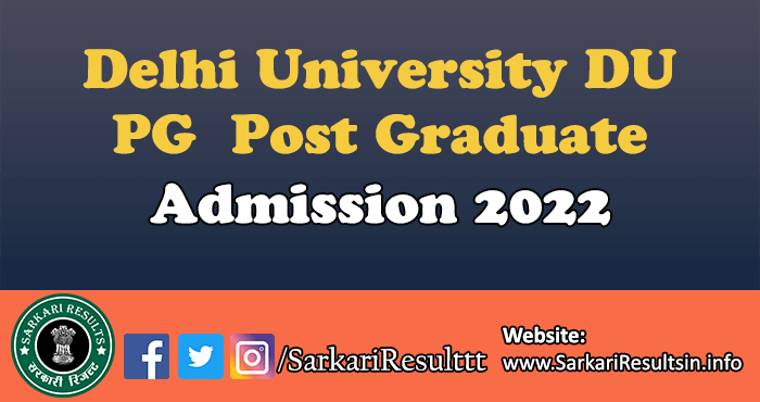 Delhi University DU PG Admission Online Form 2022
