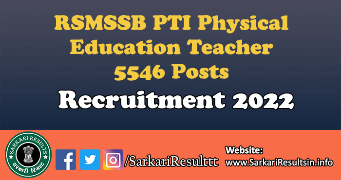 RSMSSB PTI Physical Education Teacher Result 2022