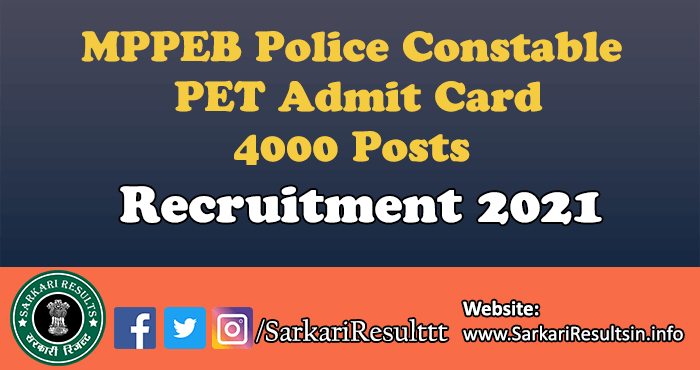 MPPEB Police Constable PET Admit Card 2022