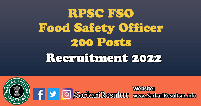 RPSC FSO Food Safety Officer Recruitment 2022