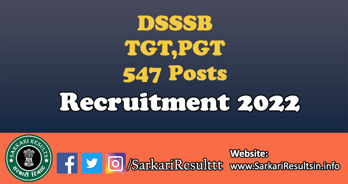 DSSSB TGT PGT Recruitment 2022
