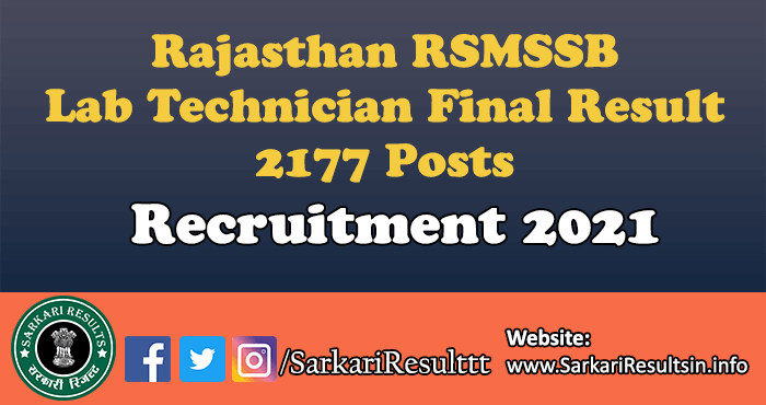 Rajasthan RSMSSB Lab Technician Final Result 2021
