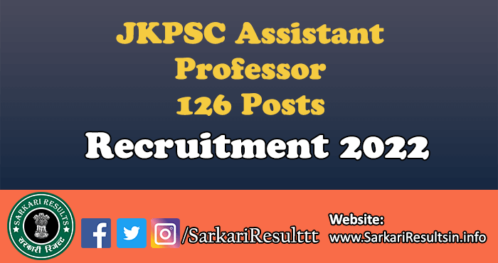 JKPSC Assistant Professor Recruitment 2022