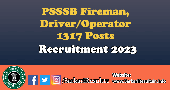 PSSSB Fireman, Driver Recruitment 2023
