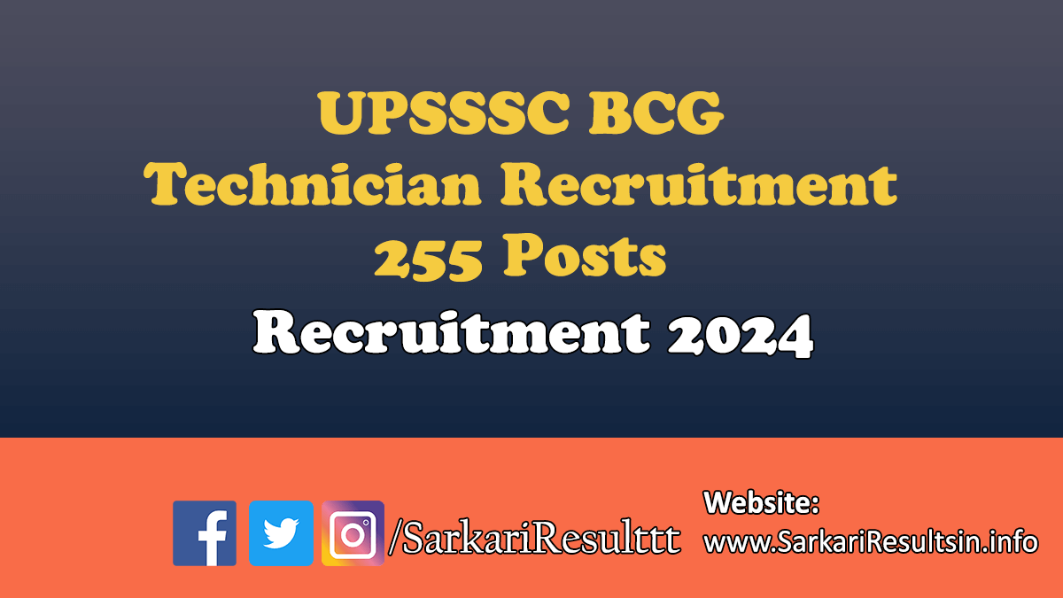 UPSSSC BCG Technician Recruitment 2024