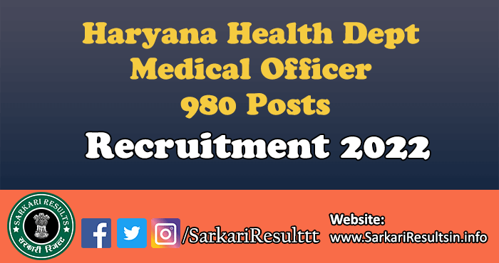 Haryana Health Dept Medical Officer Recruitment 2022