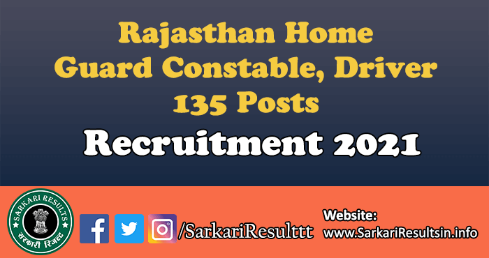 Rajasthan Home Guard Constable, Driver Recruitment 2021