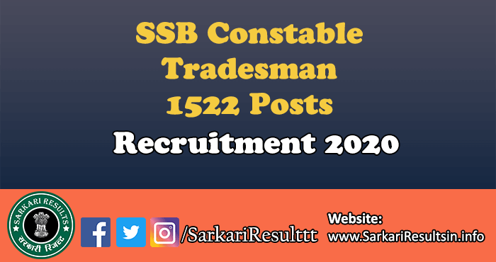 SSB Constable Tradesman Recruitment 2020