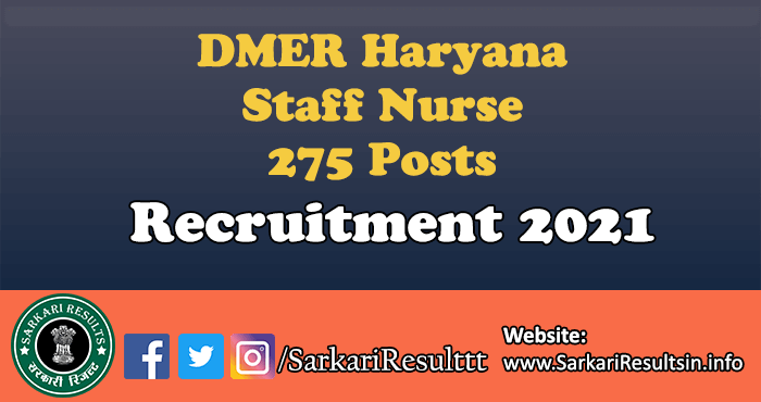 DMER Haryana Staff Nurse Recruitment 2021