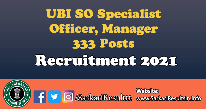 UBI SO, Manager Recruitment 2021