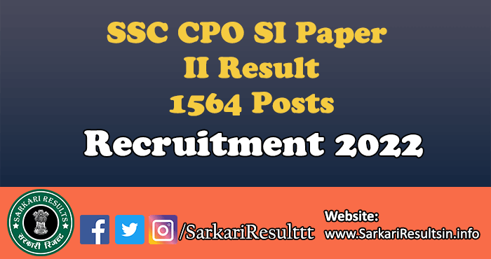 SSC CPO SI Paper II Result 2022