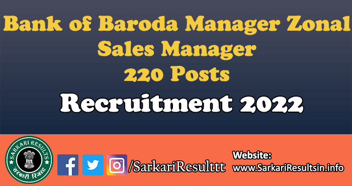 Bank of Baroda Manager Zonal Sales Manager Recruitment 2022