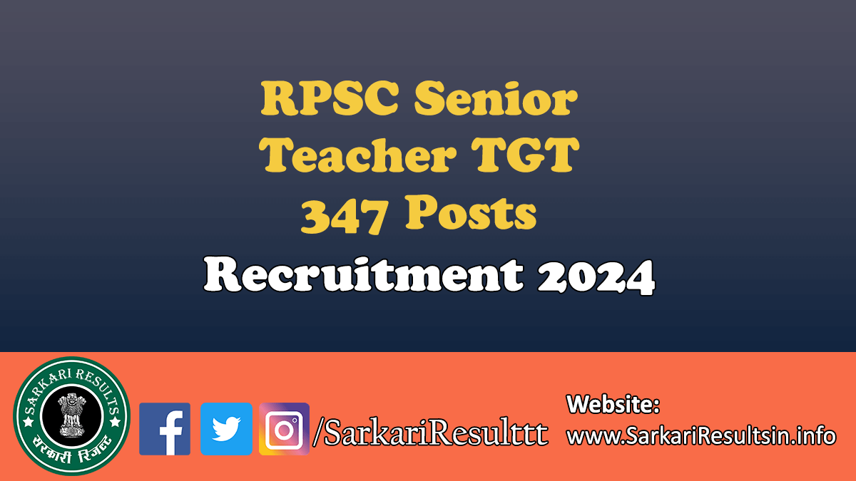 RPSC Senior Teacher TGT Recruitment 2024