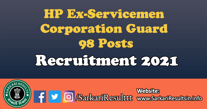 HP Ex-Servicemen Corporation Guard Recruitment 2022