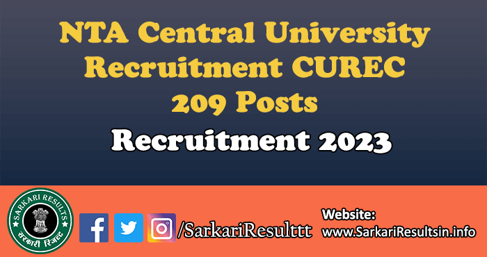 NTA Central University Recruitment CUREC Exam 2023