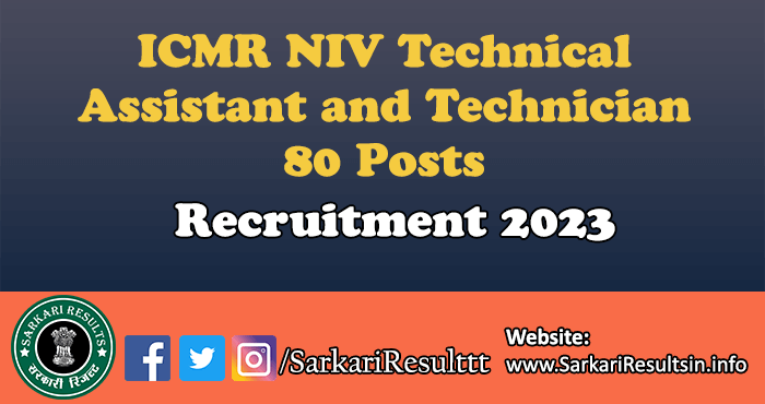 ICMR NIV Technical Assistant Technician Recruitment 2023
