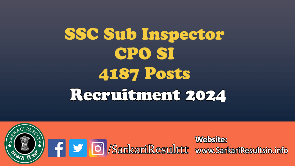 SSC Sub Inspector CPO SI Recruitment 2024