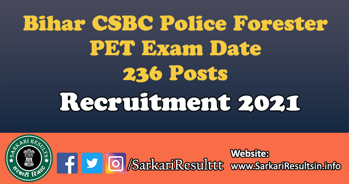 Bihar CSBC Police Forester PET Admit Card 2021