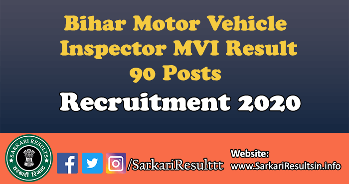 Bihar Motor Vehicle Inspector MVI Result 2022