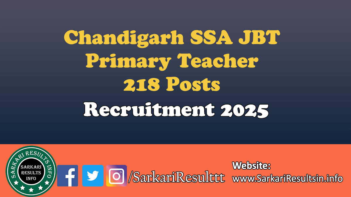 Chandigarh SSA JBT Primary Teacher Recruitment 2025