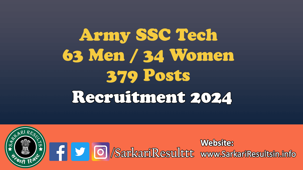 Army SSC Tech 63 Men 34 Women Entry Recruitment 2024