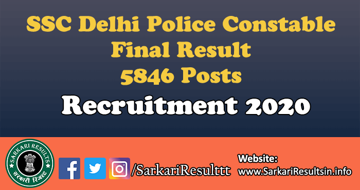 SSC Delhi Police Constable Final Result 2022