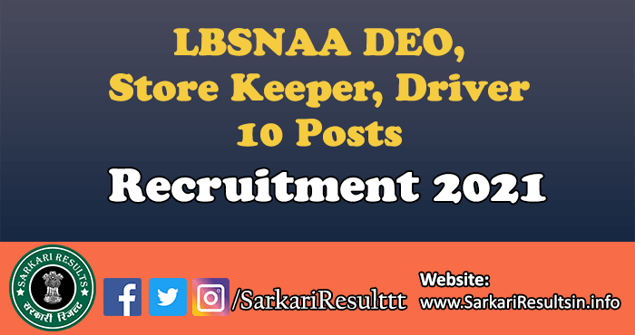 LBSNAA DEO, Driver Recruitment 2021