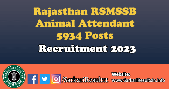 RSMSSB Animal Attendant Recruitment 2023
