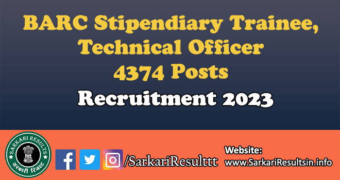 BARC Stipendiary Trainee Recruitment 2023