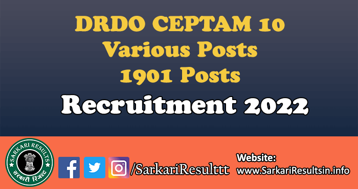 DRDO CEPTAM 10 Various Posts Result 2022