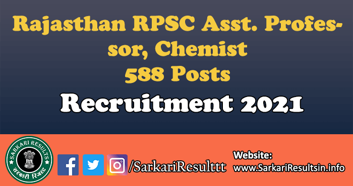 Rajasthan RPSC Asst. Professor, Chemist Admit Card 2022