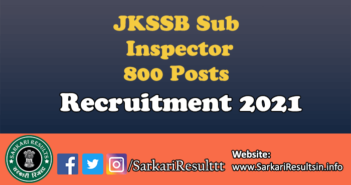 JKSSB Sub Inspector Recruitment 2021