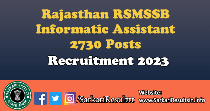 RSMSSB Informatic Assistant Recruitment 2023