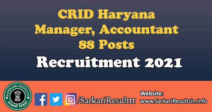 CRID Haryana Manager Accountant Recruitment 2021