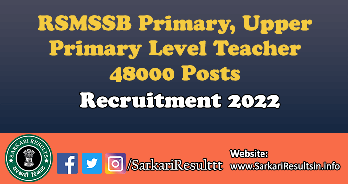 RSMSSB Primary Upper Primary Level Teacher Recruitment 2022