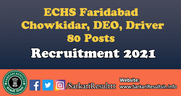 ECHS Faridabad Chowkidar, DEO, Driver Recruitment 2021
