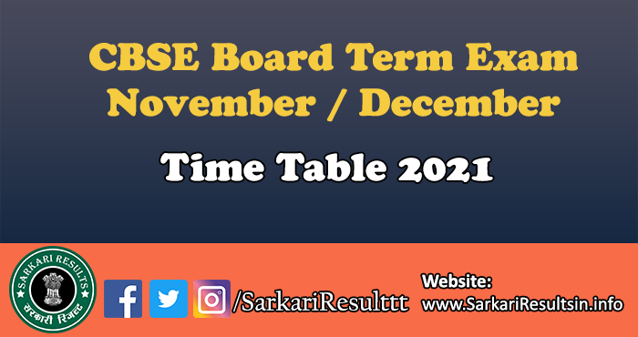 CBSE Board Term Exam Time Table 2021