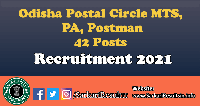 Odisha Postal Circle MTS, PA, Postman Recruitment 2021