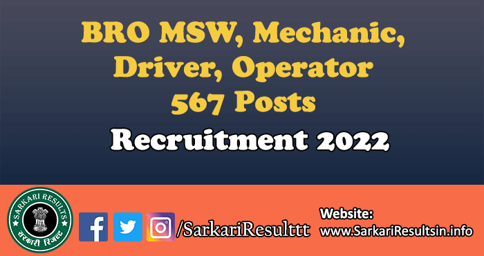 BRO MSW, Mechanic, Driver, Operator Recruitment 2023