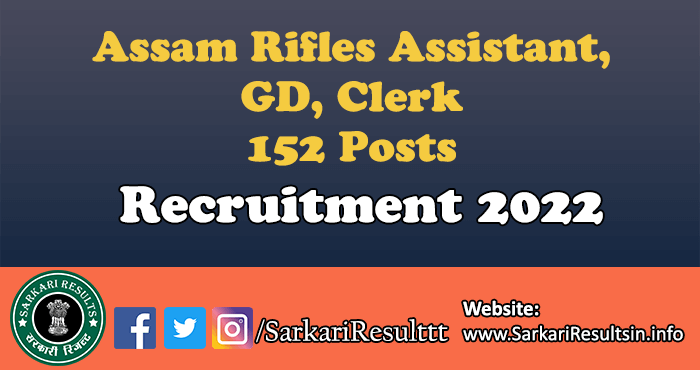 Assam Rifles Assistant, GD, Clerk Recruitment 2022