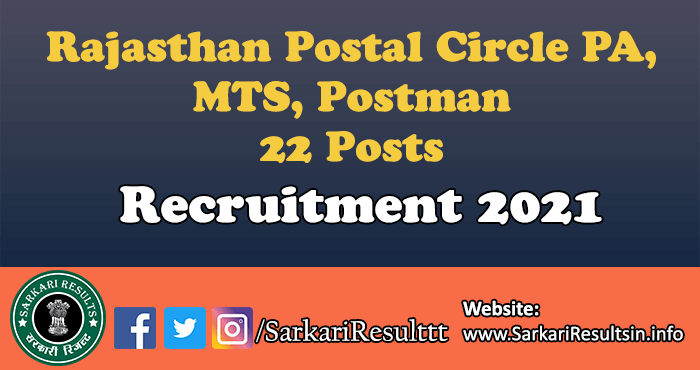 Rajasthan Postal Circle PA, MTS, Postman Recruitment 2021