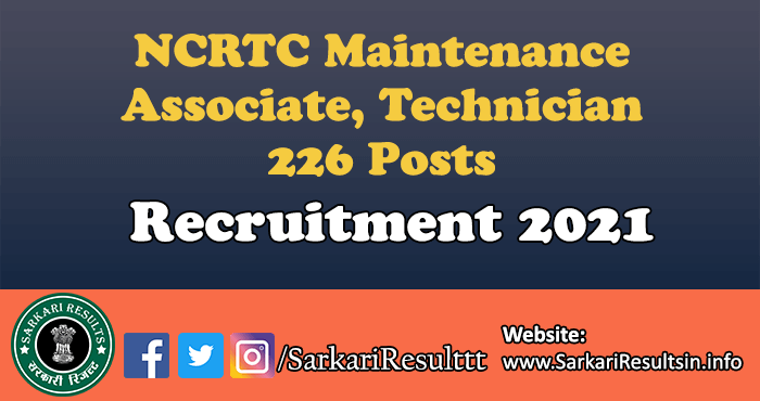 NCRTC Maintenance Associate Result 2021