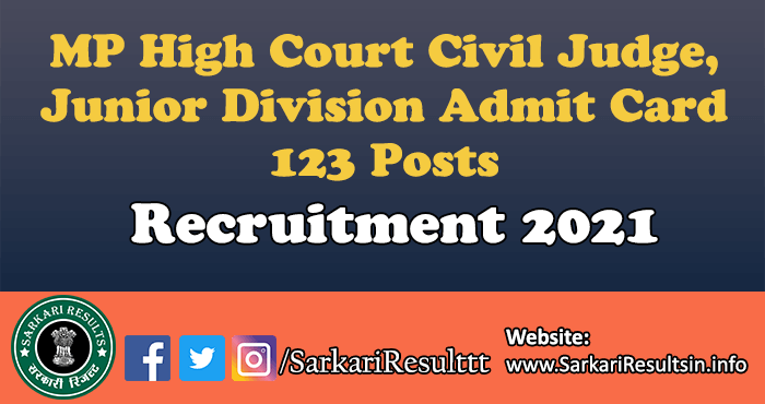 MP High Court Civil Judge, Junior Division Admit Card 2022