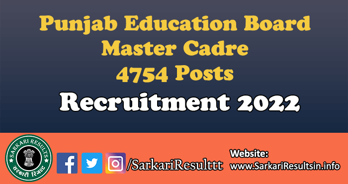 Punjab Education Board Master Cadre Recruitment 2022