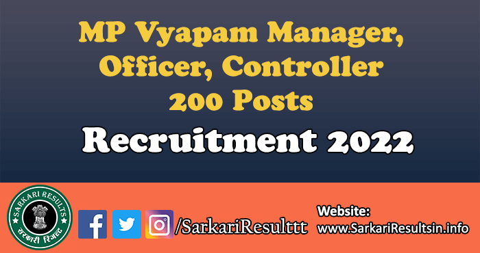 MP Vyapam Manager, Officer, Controller Recruitment 2022