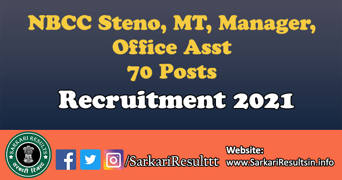 NBCC Steno, MT, Manager, Office Asst Recruitment 2021