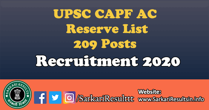UPSC CAPF Assistant Commandant AC Reserve List 2022